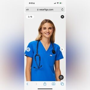 FIGS Technical Collection Catarina One Pocket Scrub Top in Royal Blue.